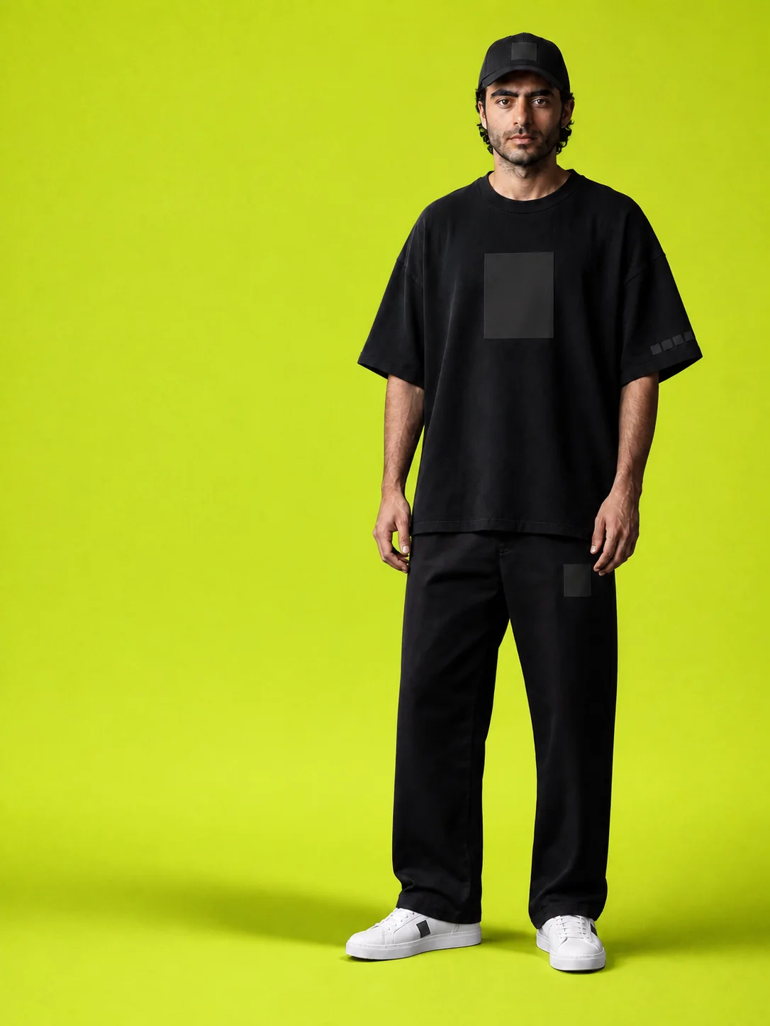 Wearer against lime campaign background