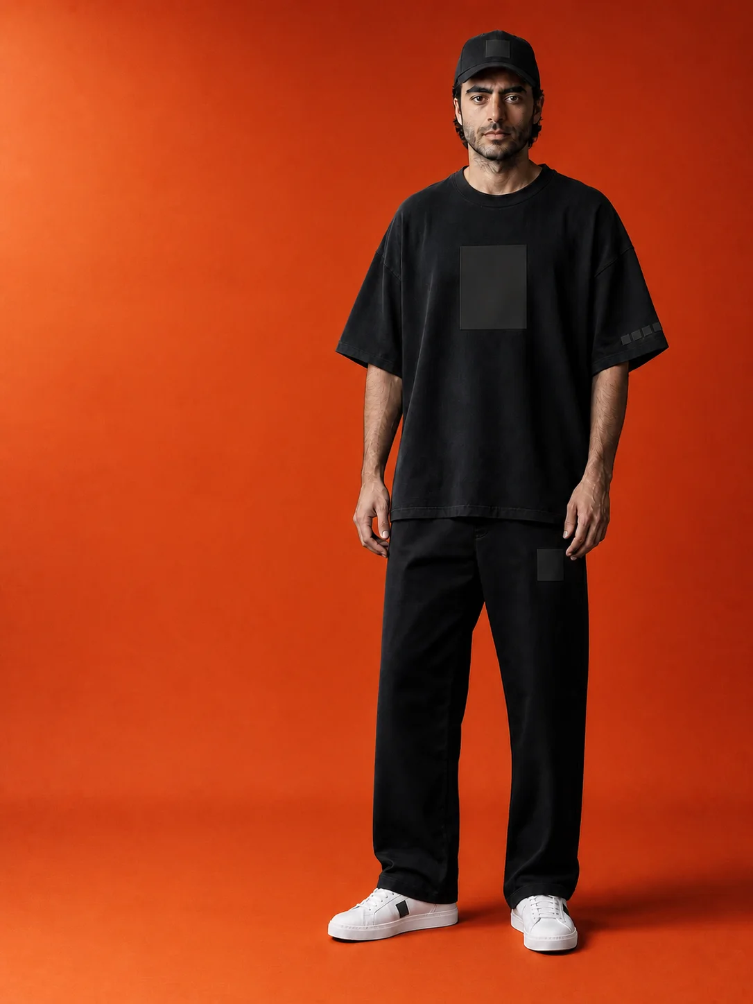 Wearer against orange campaign background